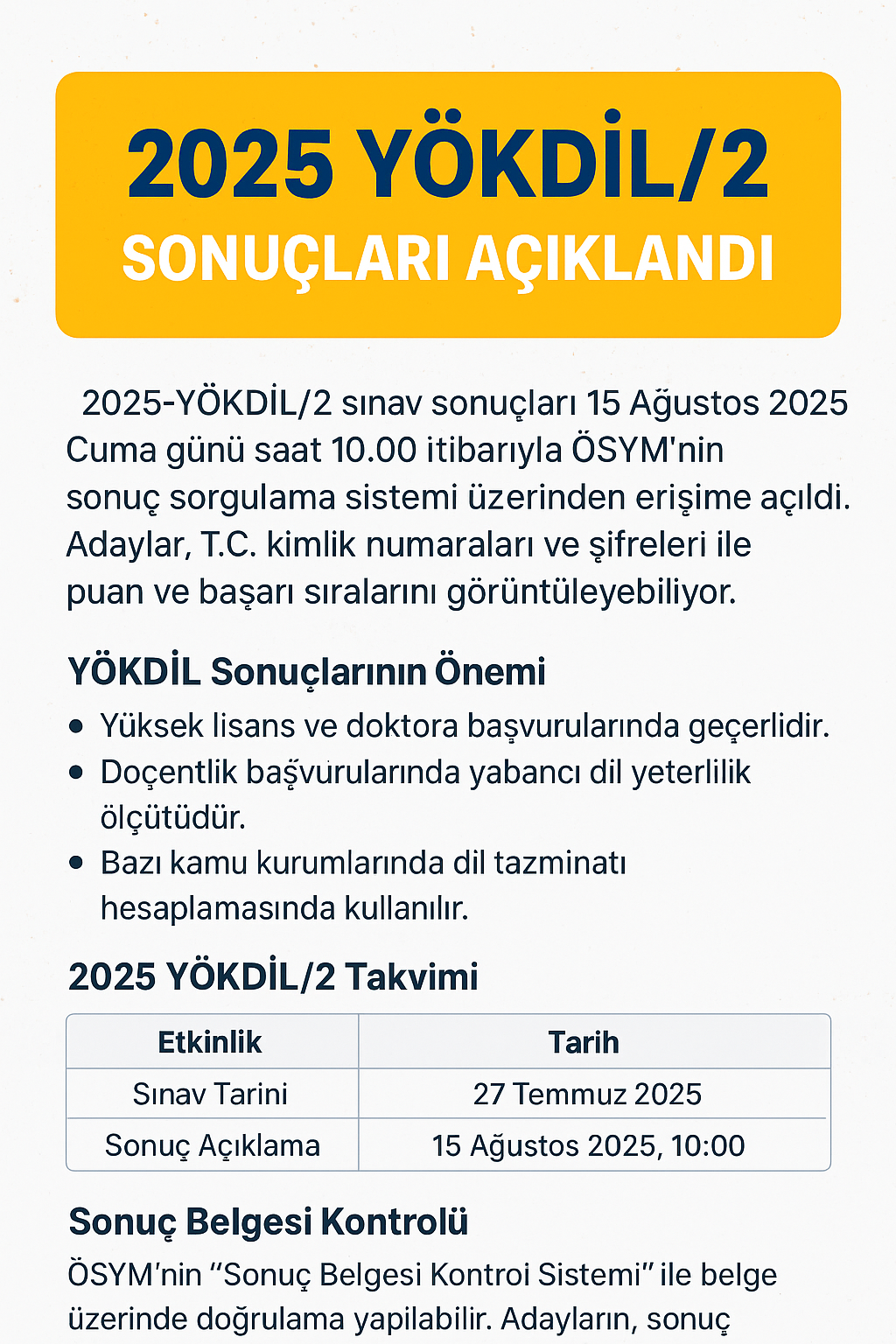2025 YÖKDİL 2 Sonuçları