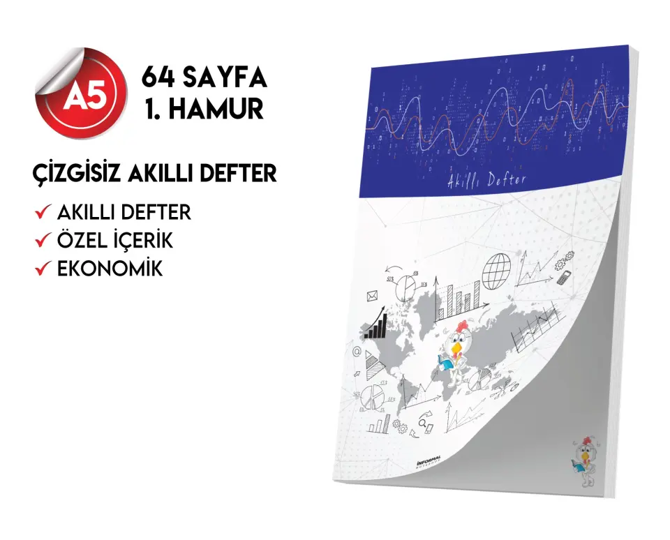 Çizgisiz Not Defteri 64 Sayfa Akıllı Defter Tekli A5 Tam Beyaz Tekli