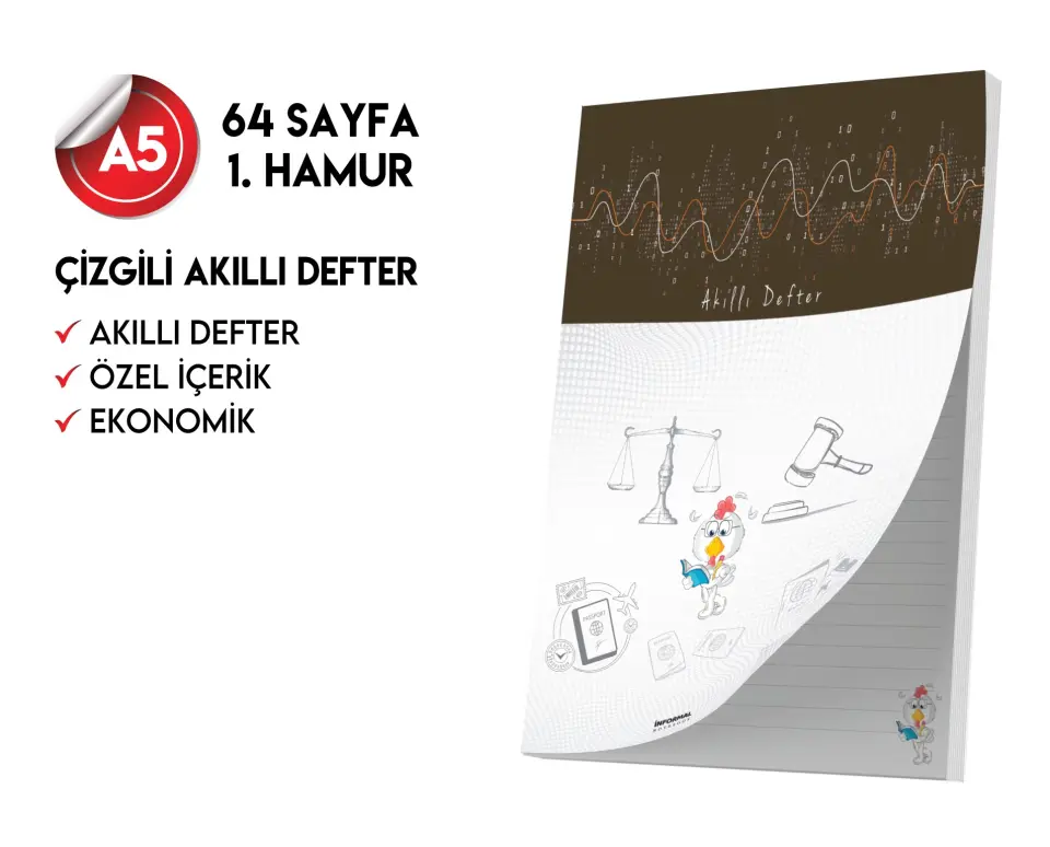 Çizgili Not Defteri 64 Sayfa Akıllı Defter Tekli A5 Tam Beyaz Tekli