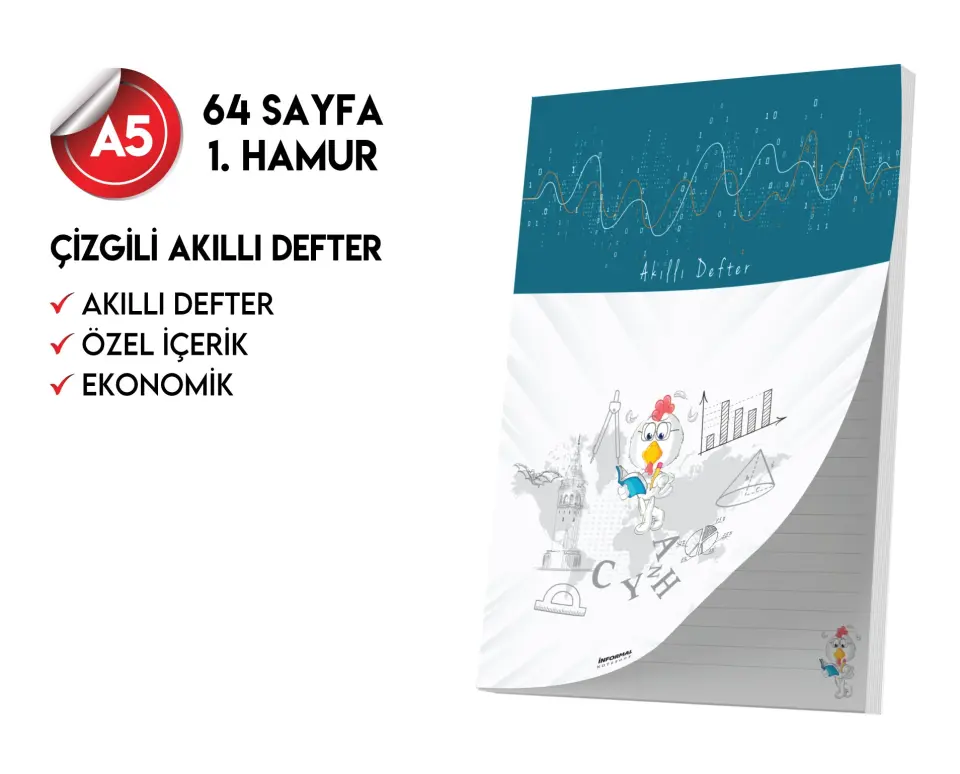 Çizgili Not Defteri 64 Sayfa Akıllı Defter Tekli A5 Tam Beyaz Tekli