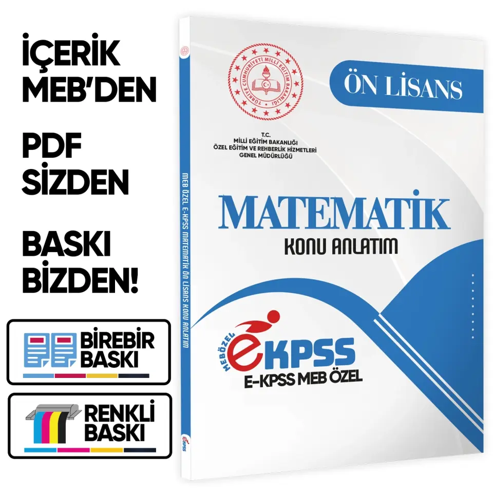 2026 MEB Özel EKPSS Önlisans-Ortaöğretim MATEMATİK Konu Anlatım Kitabı(A4 Büyük Boyut)BASKI ÜCRETİ