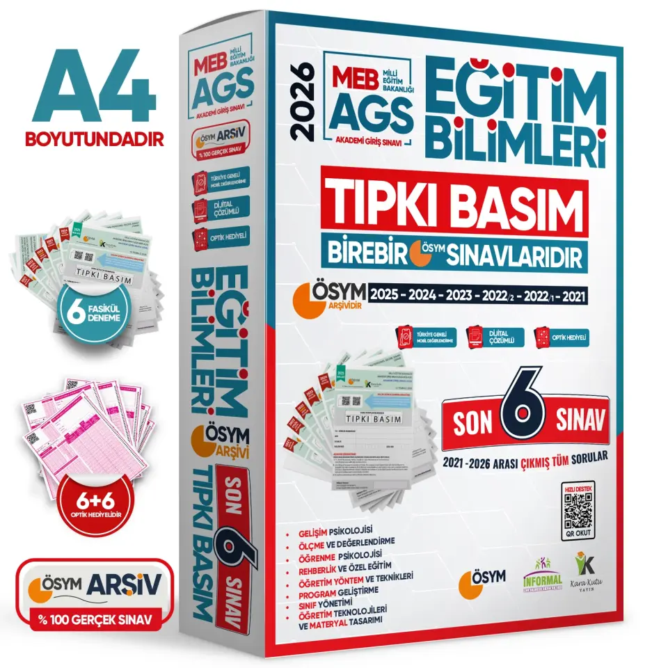 2026 MEB-AGS EĞİTİM BİLİMLERİ ÖSYM Tıpkı Basım Çıkmış Soru 6lı Deneme Paketi Video Çözümlü Türkiye G.