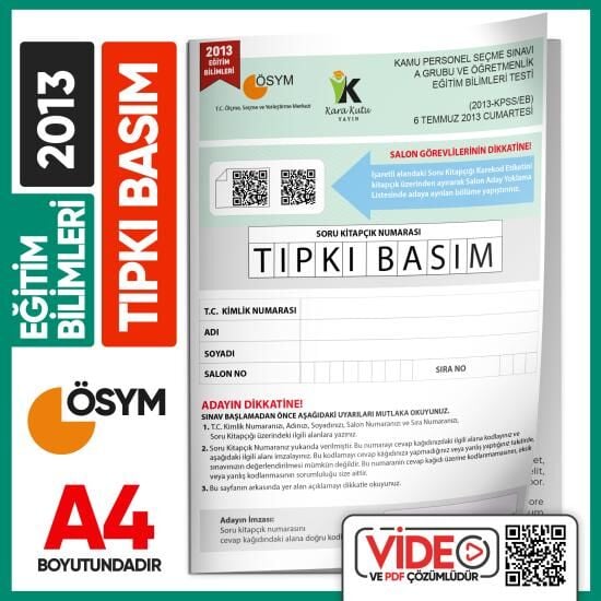2013 MEB-AGS Eğitim Bilimleri ÖSYM Tıpkı Basım Çıkmış Soru Kitapçığı Video/PDF Çözümlü Türkiye Geneli