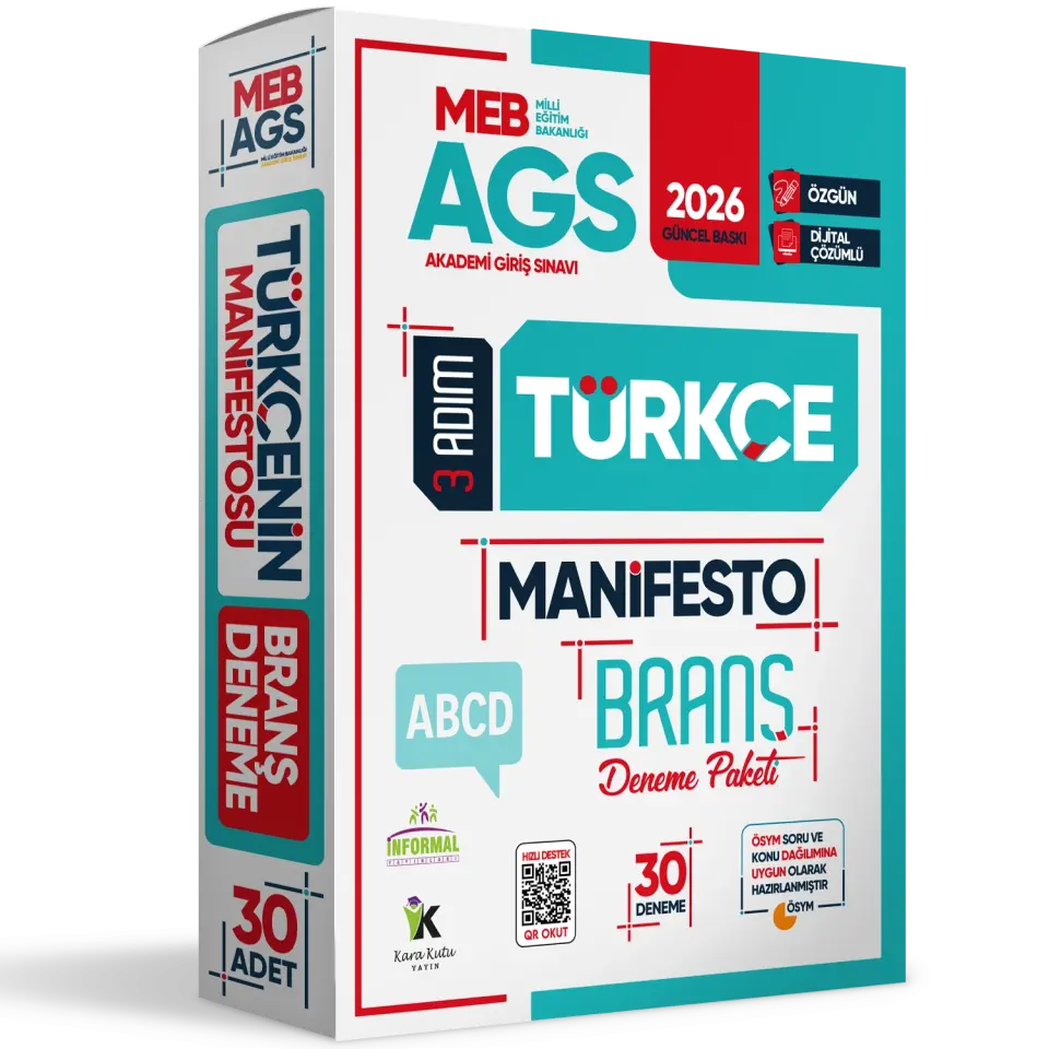 2026 MEB-AGS Türkçe 3 Adım Manifesto Branş Deneme Paketi 30lu Dijital Çözümlü (Sözel Mantık Dahil)