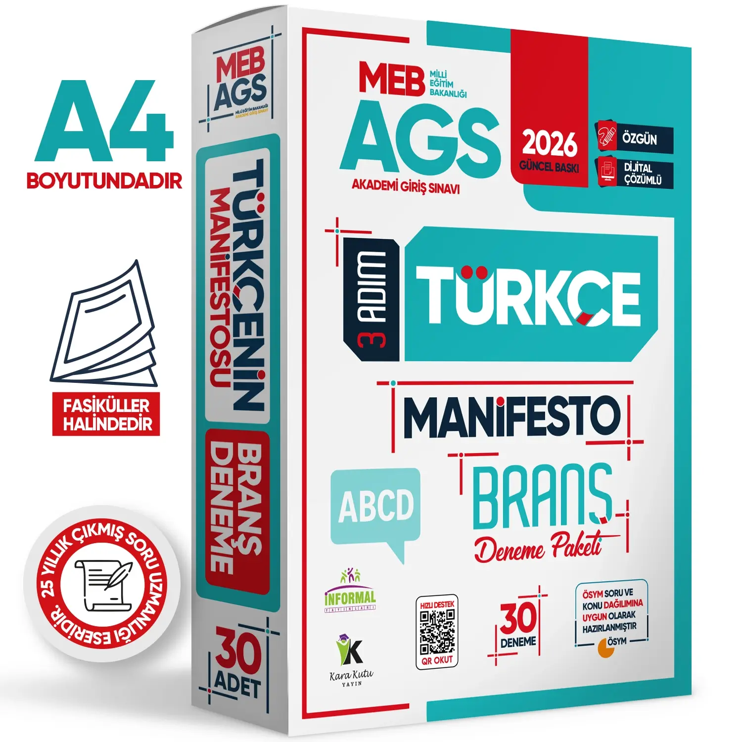 2026 MEB-AGS Türkçe 3 Adım Manifesto Branş Deneme Paketi 30lu Dijital Çözümlü (Sözel Mantık Dahil)
