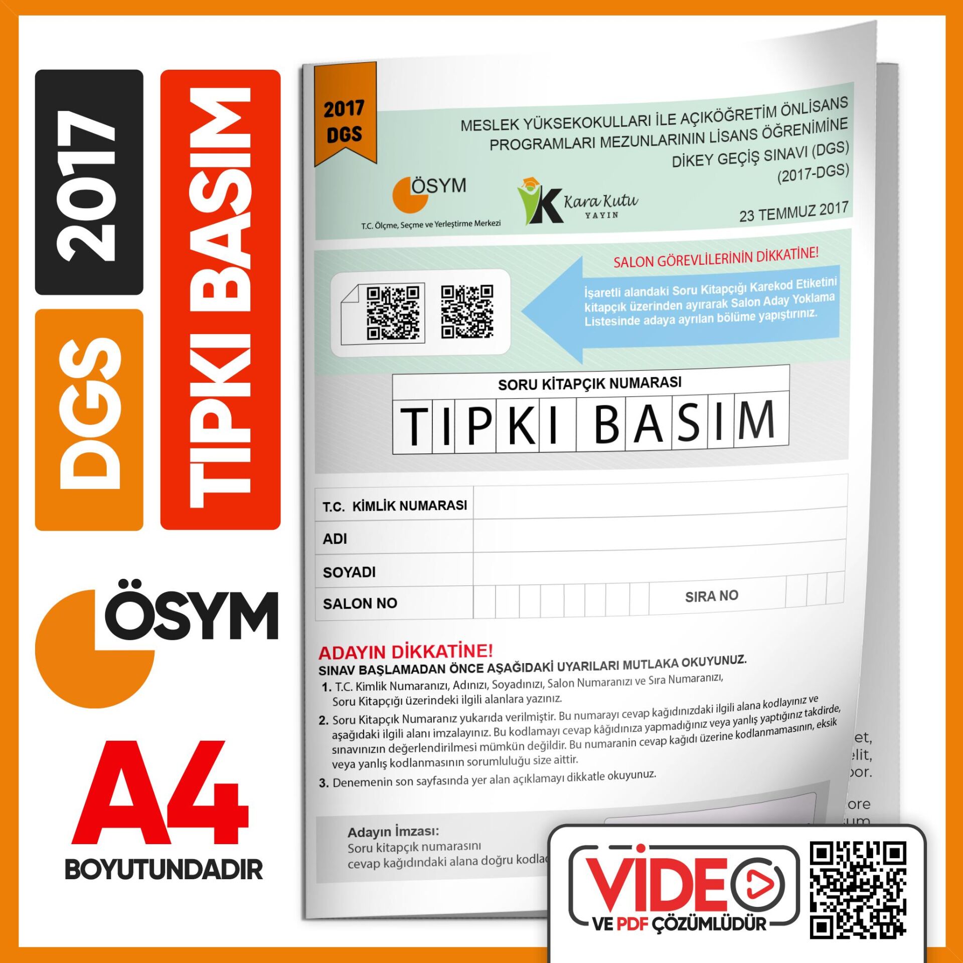 2017 DGS Sayısal-Sözel ÖSYM Tıpkı Basım Çıkmış Soru Deneme Kitapçığı (Video Çözümlü Türkiye Geneli)