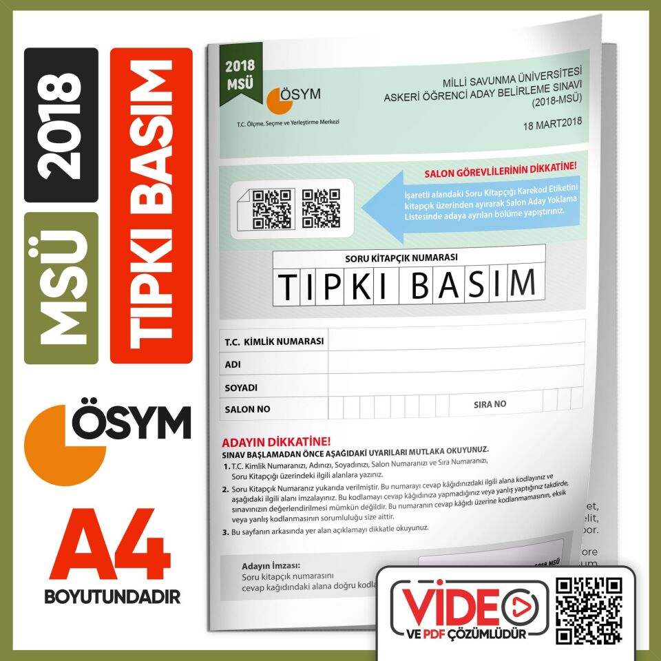 2017-2018 TYT-MSÜ ÖSYM Çıkmış Soru Tıpkı Basım 3 kitapçık Seti (Video Çözümlü Türkiye Geneli)