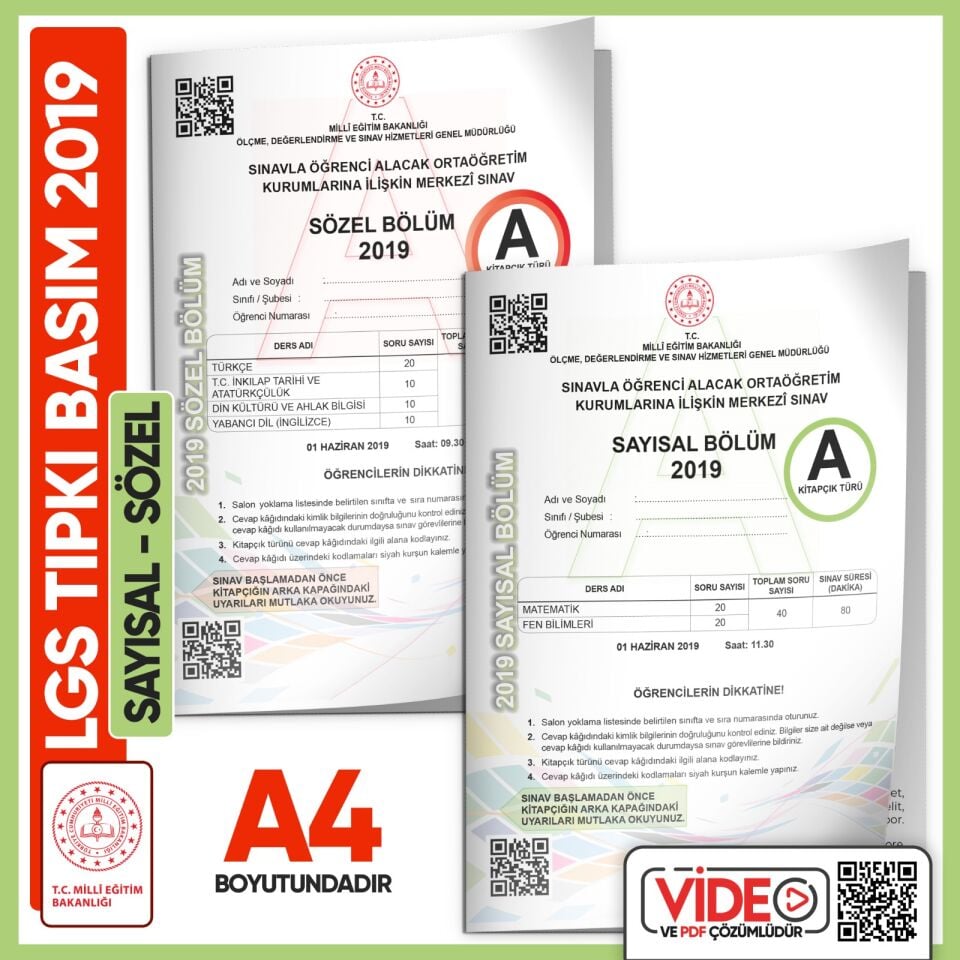 2019 LGS MEB Birebir Tıpkı Basım Çıkmış Soru Say-Söz Kitapçıkları (Video Çözümlü Türkiye Geneli)