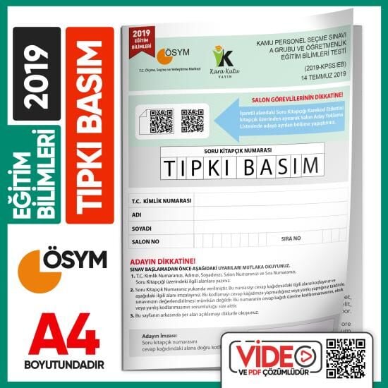 2019 MEB-AGS Eğitim Bilimleri ÖSYM Tıpkı Basım Çıkmış Soru Kitapçığı Video/PDF Çözümlü Türkiye Geneli