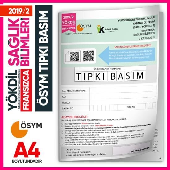 2019/2 YÖKDİL Fransızca Sağlık Bilimleri ÖSYM Çıkmış Soru Tıpkı Basım Deneme Kitapçığı Türkiye Geneli