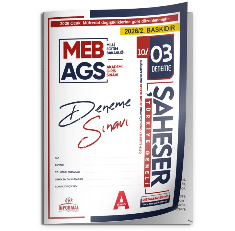 2026 Ocak Müfredatı MEB-AGS ŞAHESER 5 Adet 1-2-3-4-5 nolu KURUMSAL Çözümlü Deneme TG Paketi