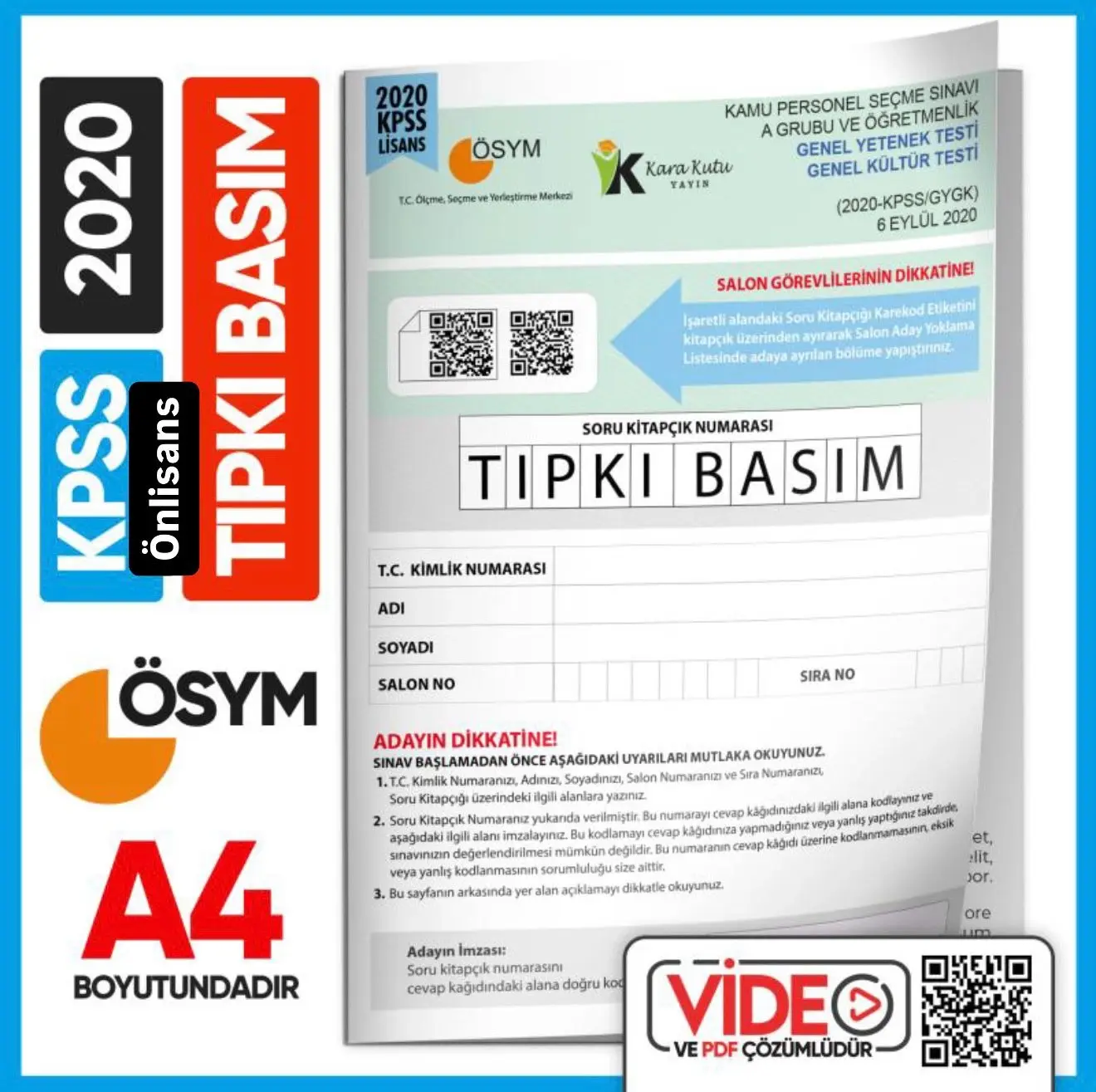 2020 KPSS LİSANS GY-GK ÖSYM Tıpkı Basım Çıkmış Soru Deneme Kitapçığı (Video Çözümlü Türkiye Geneli)