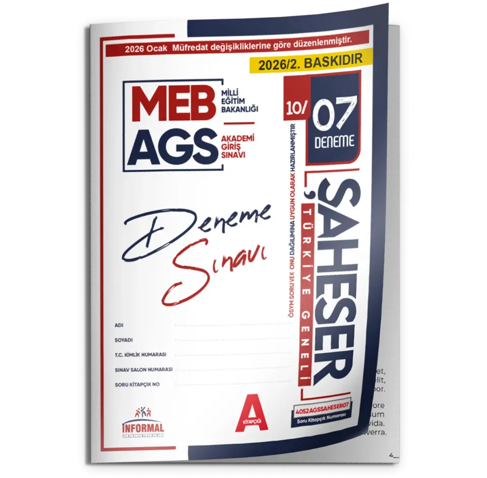 2026 Ocak Müfredatı MEB-AGS ŞAHESER 5 Adet 6-7-8-9-10 nolu KURUMSAL Çözümlü Deneme TG Paketi