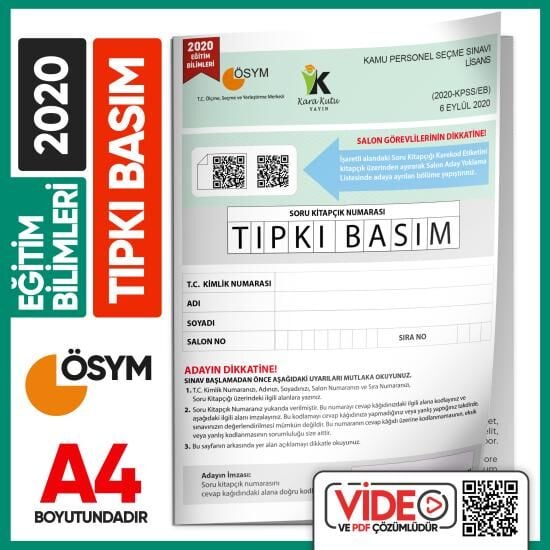 2020 MEB-AGS Eğitim Bilimleri ÖSYM Tıpkı Basım Çıkmış Soru Kitapçığı Video/PDF Çözümlü Türkiye Geneli