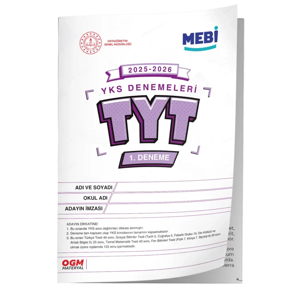 2026 ÖSYM YKS-TYT MEB ONLİNE Türkiye Geneli 1. Deneme  Büyük Boy RENKLİ BASKI ÜCRETİ