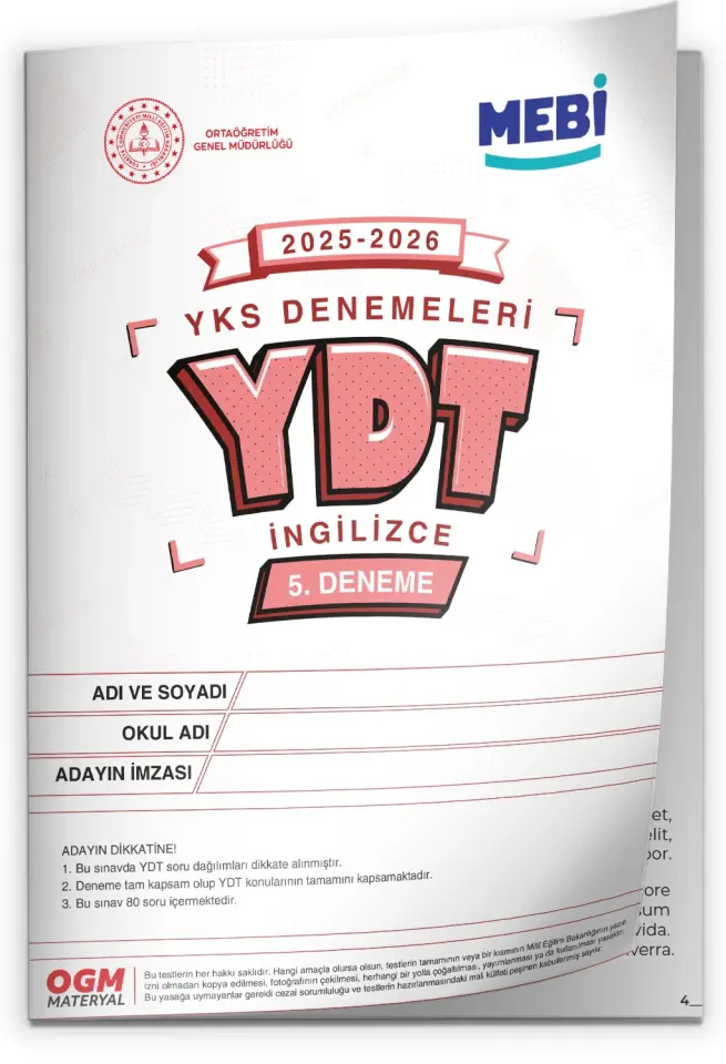 2026 ÖSYM YKS-YDT MEBİ OGM  Türkiye Geneli 5. Deneme  Büyük Boy Renkli BASKI ÜCRETİ