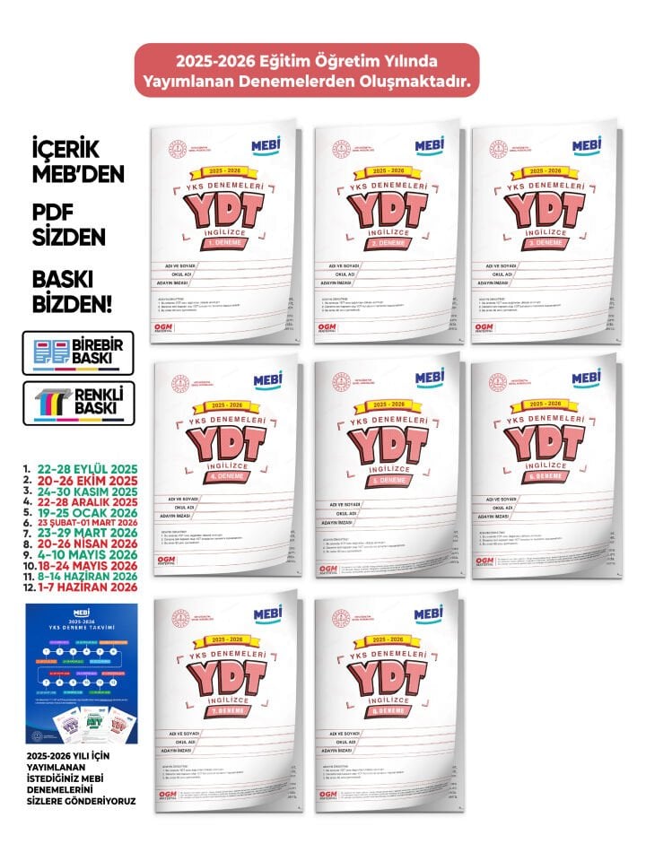 2026 ÖSYM YKS-YDT MEBİ OGM Deneme Paketi Güncel 8li SET (Seri Deneme Paketi) BASKI ÜCRETİ