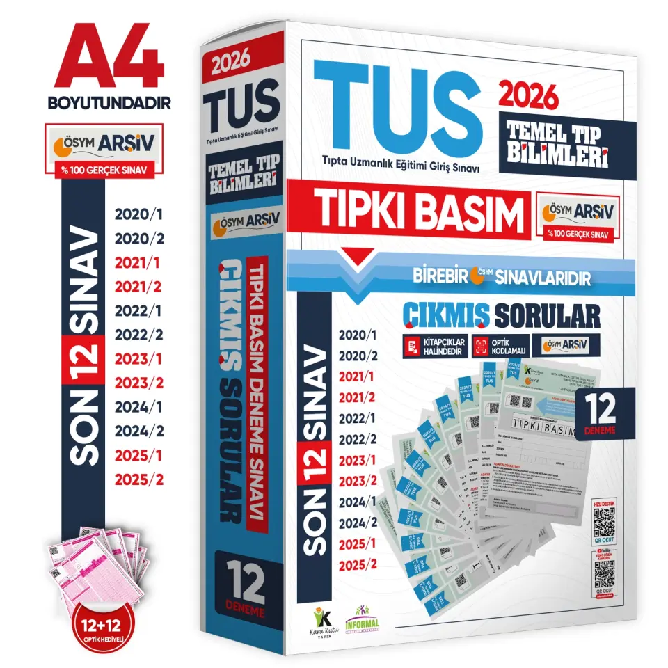 2026 TUS Temel Tıp Bilimleri ÖSYM Çıkmış Soru Tıpkı Basım Son 6 Yıl 12li Deneme Kitapçığı