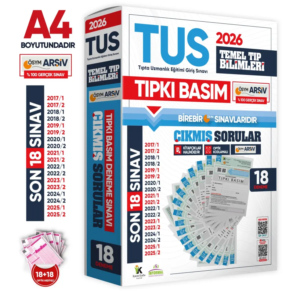 2026 TUS Temel Tıp Bilimleri ÖSYM Çıkmış Soru Tıpkı Basım Son 9 Yıl 18li Deneme Kitapçığı