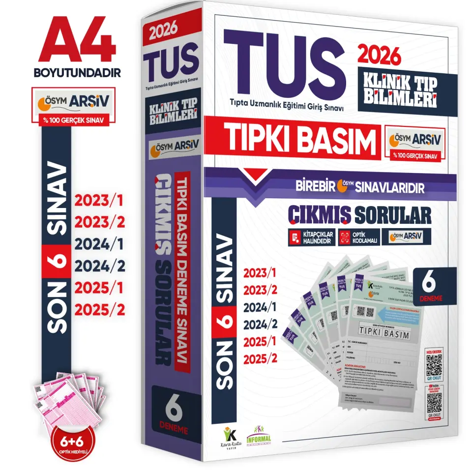 2026 TUS Temel&Klinik Tıp Bilimleri ÖSYM Çıkmış Soru Tıpkı Basım Son 3 Yıl 12li Deneme Kitapçığı