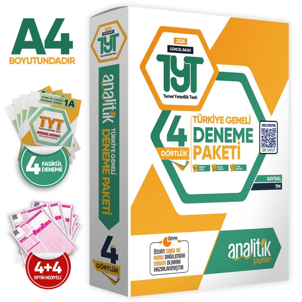 2026 TYT Analitik Deneme Paketi Dört 4lük Türkiye Geneli Değerlendirmeli Özgün Güncel Deneme Sınavı