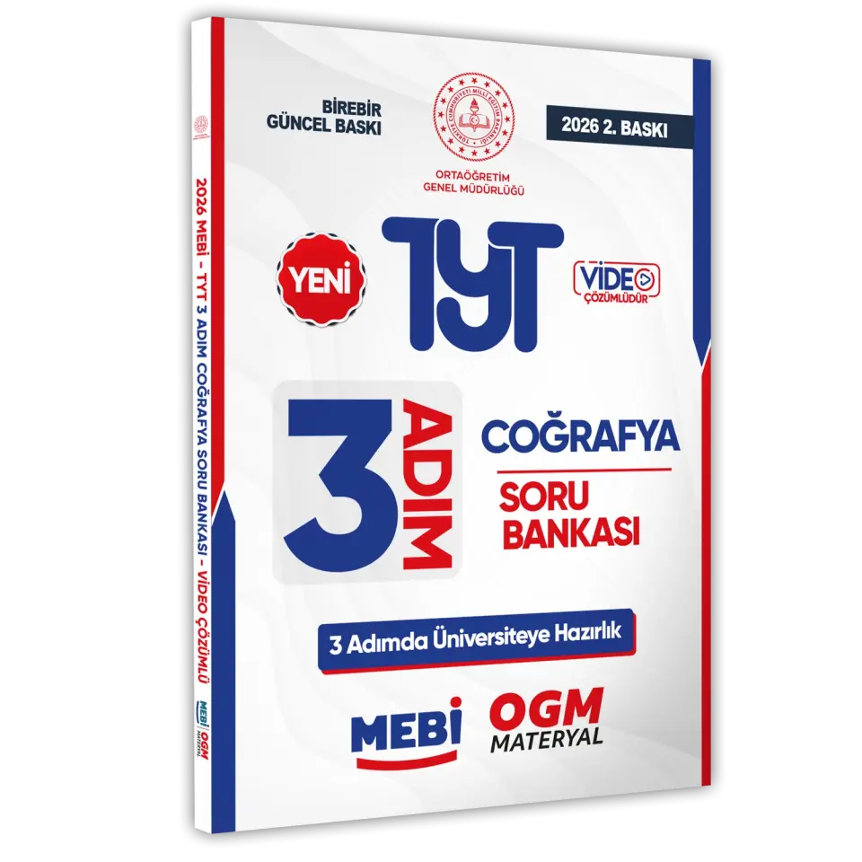 2026 TYT MEBİ-OGM 3 ADIM Coğrafya Soru Bankası RENKLİ A4 Boyut Video Çözümlü BASKI ÜCRETİ