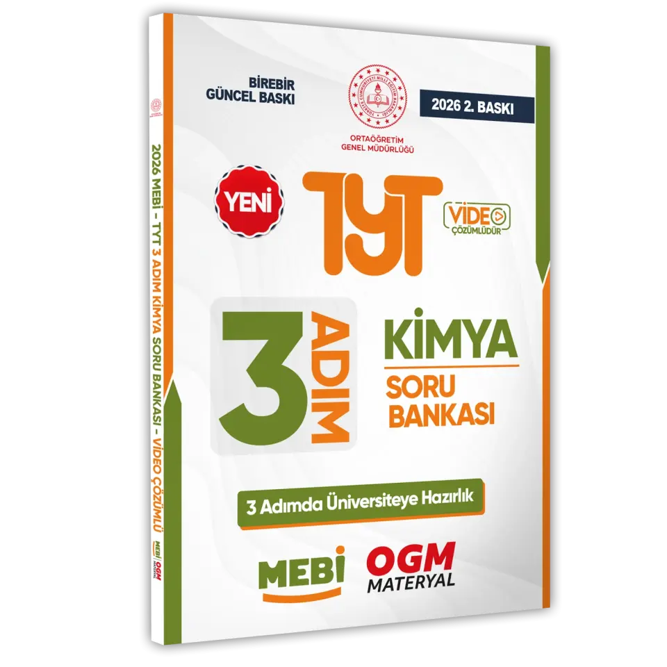 2026 TYT MEBİ-OGM 3 ADIM Kimya Soru Bankası RENKLİ A4 Boyut Video Çözümlü BASKI ÜCRETİ