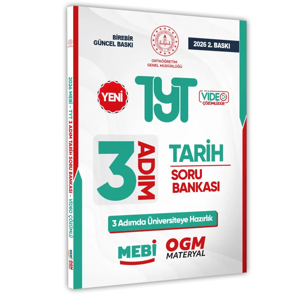 2026 TYT MEBİ-OGM 3 ADIM Tarih Soru Bankası RENKLİ A4 Boyut Video Çözüm BASKI ÜCRETİ