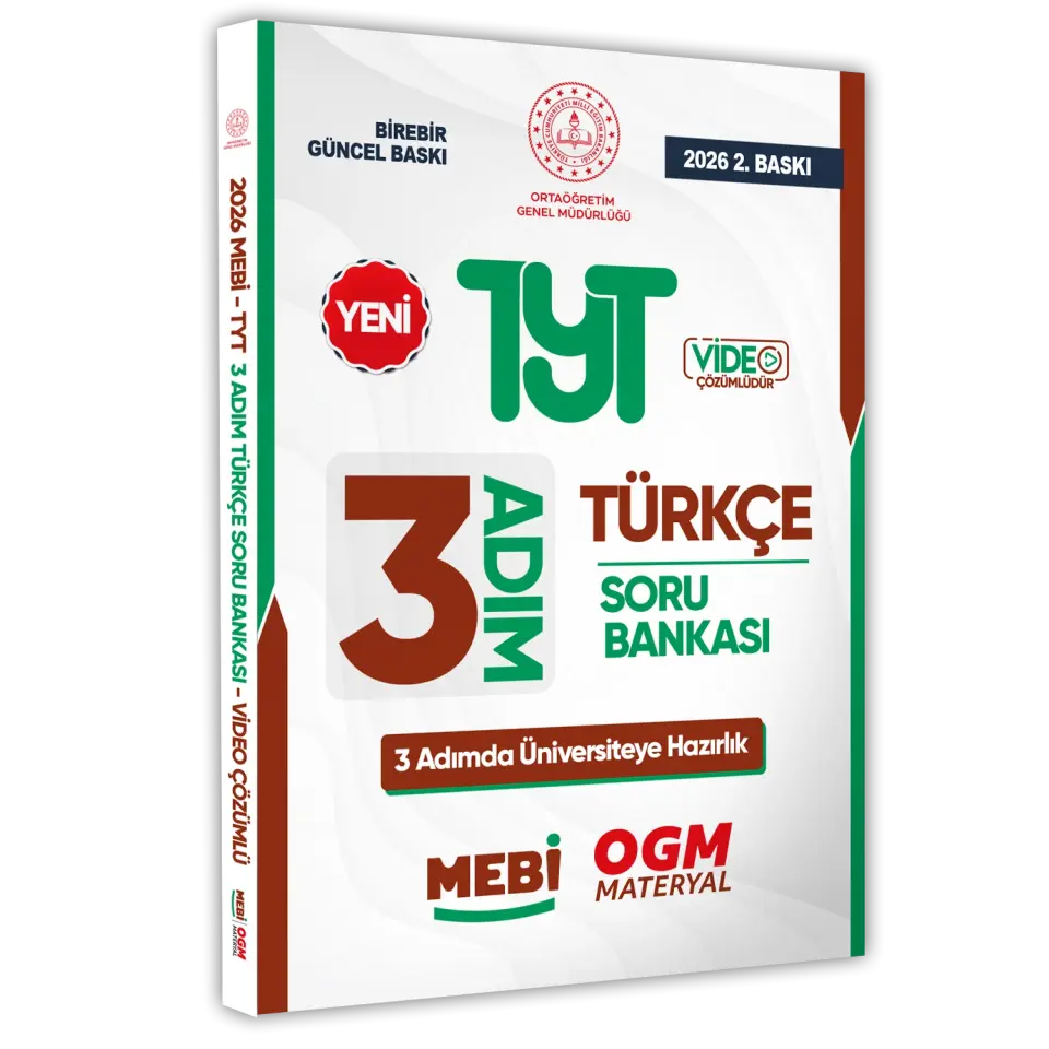 2026 TYT MEBİ-OGM 3 ADIM Türkçe Soru Bankası RENKLİ A4 Boyut Video Çözüm BASKI ÜCRETİ