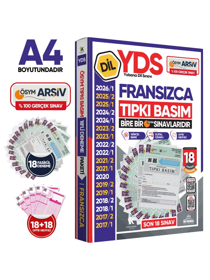 2026 YDS Fransızca ÖSYM Tıpkı Basım Çıkmış Soru Deneme Paketi Dijital Çözümlü 18li Fasikül SETİ