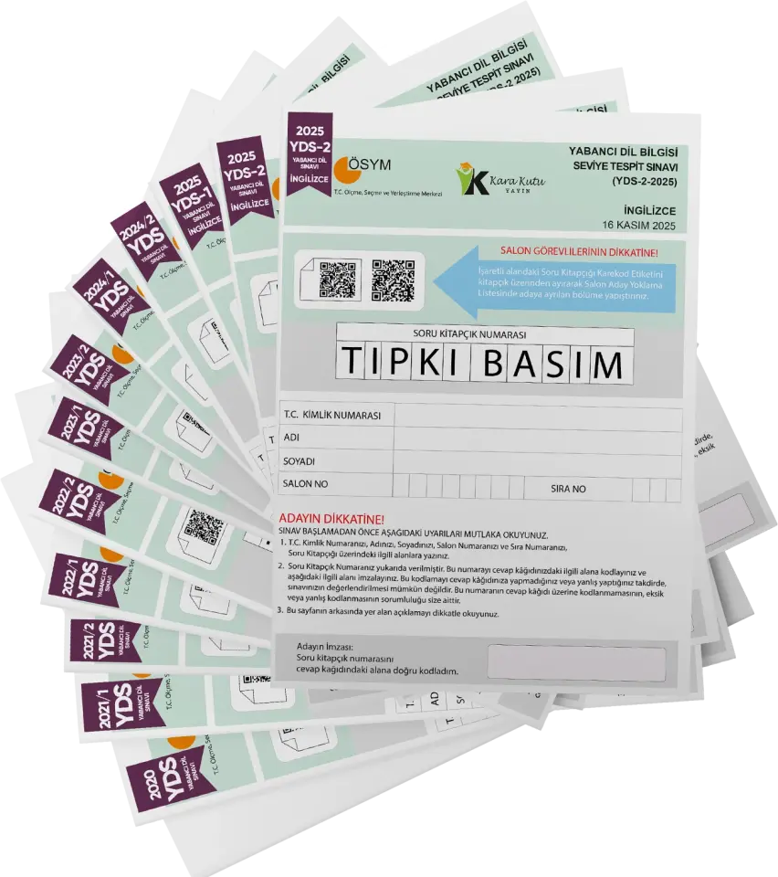2026 YDS İngilizce ÖSYM Tıpkı Basım Çıkmış Soru 12li Deneme Paketi Video/PDF Çözümlü Türkiye Geneli