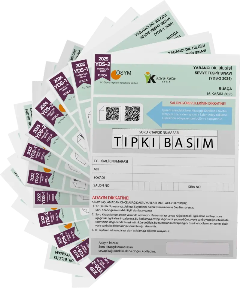 2026 YDS Rusça ÖSYM Tıpkı Basım Çıkmış Soru Deneme Paketi 12li Fasikül SETİ