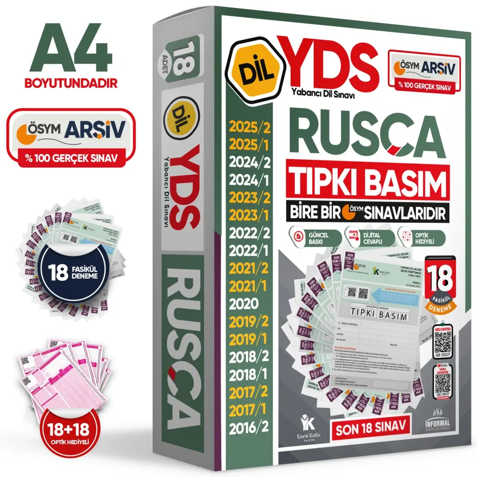 2026 YDS Rusça ÖSYM Tıpkı Basım Çıkmış Soru Deneme Paketi Dijital Çözümlü 18li Fasikül SETİ