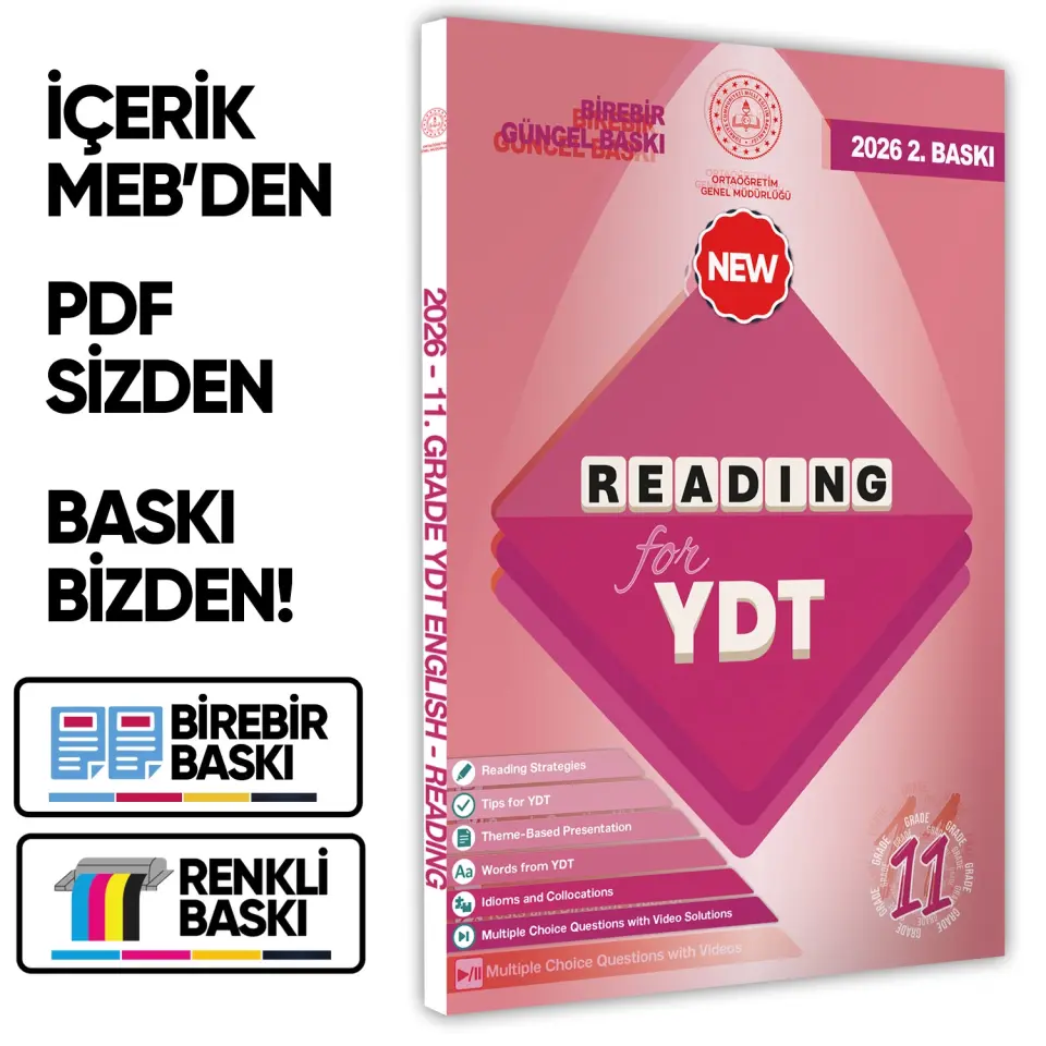 2026 YDT MEBİ İngilizce 11.Sınıf Reading Okuma-Anlama Kitabı Soru Bankası Video Çözümlü BASKI ÜCRETİ