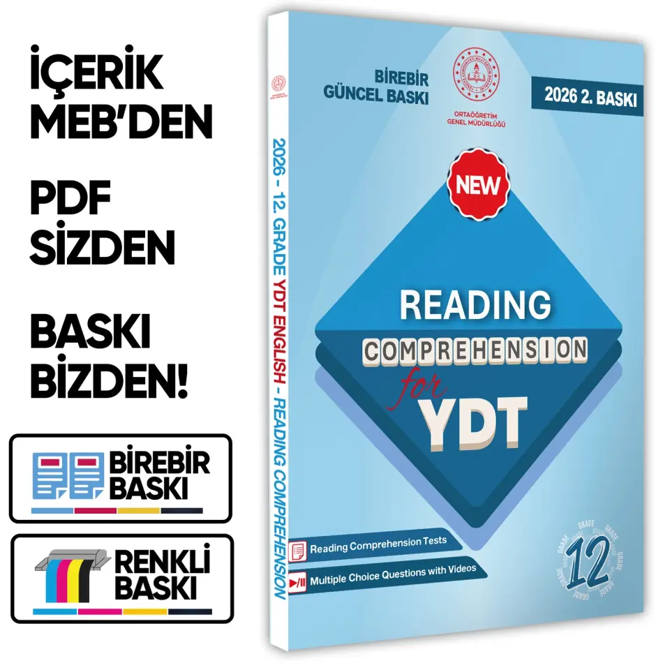 2026 YDT MEBİ İngilizce 12.Sınıf Reading Okuma-Anlama Kitabı Soru Bankası Video Çözümlü BASKI ÜCRETİ