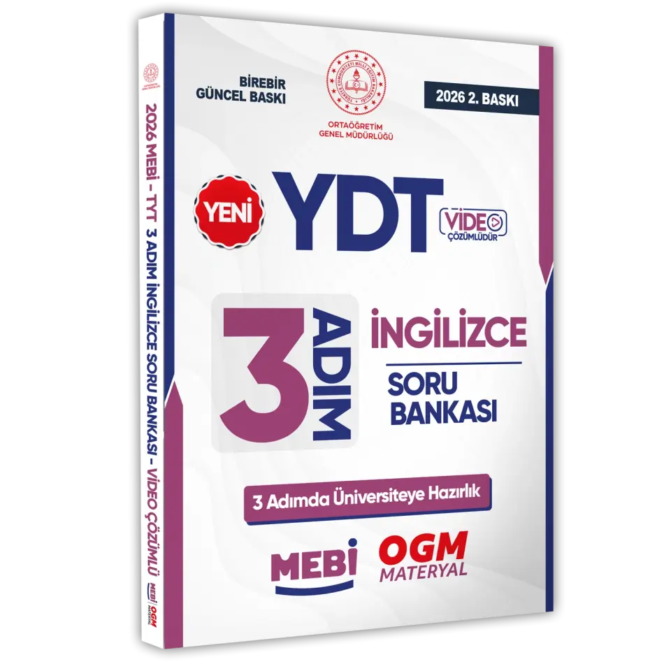2026 YDT MEBİ-OGM 3 ADIM İngilizce Soru Bankası RENKLİ A4 Boyut Video Çözüm BASKI ÜCRETİ