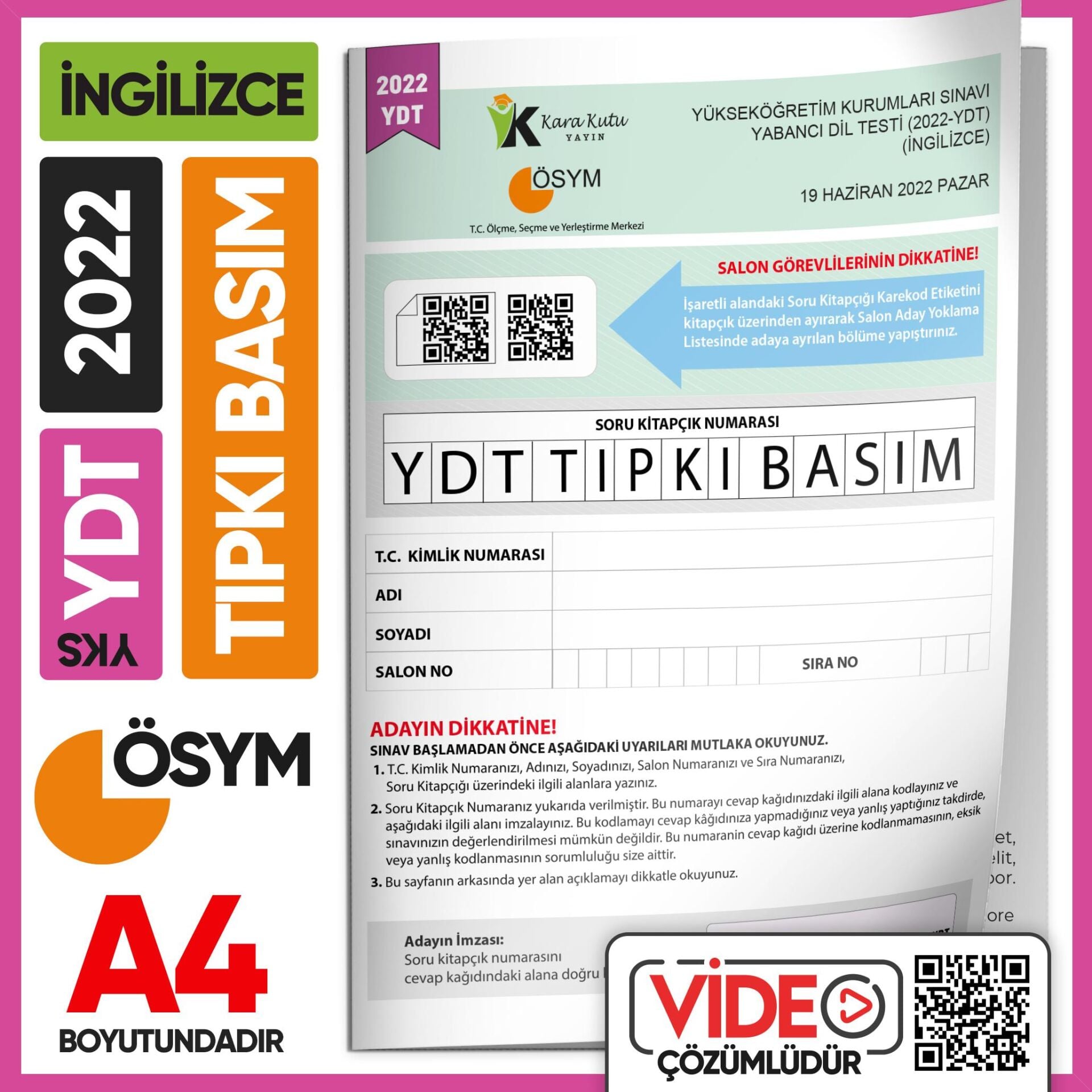 2022 YKS YDT İngilizce ÖSYM Tıpkı Basım Çıkmış Soru Deneme Kitapçığı (Video Çözümlü Türkiye Geneli)