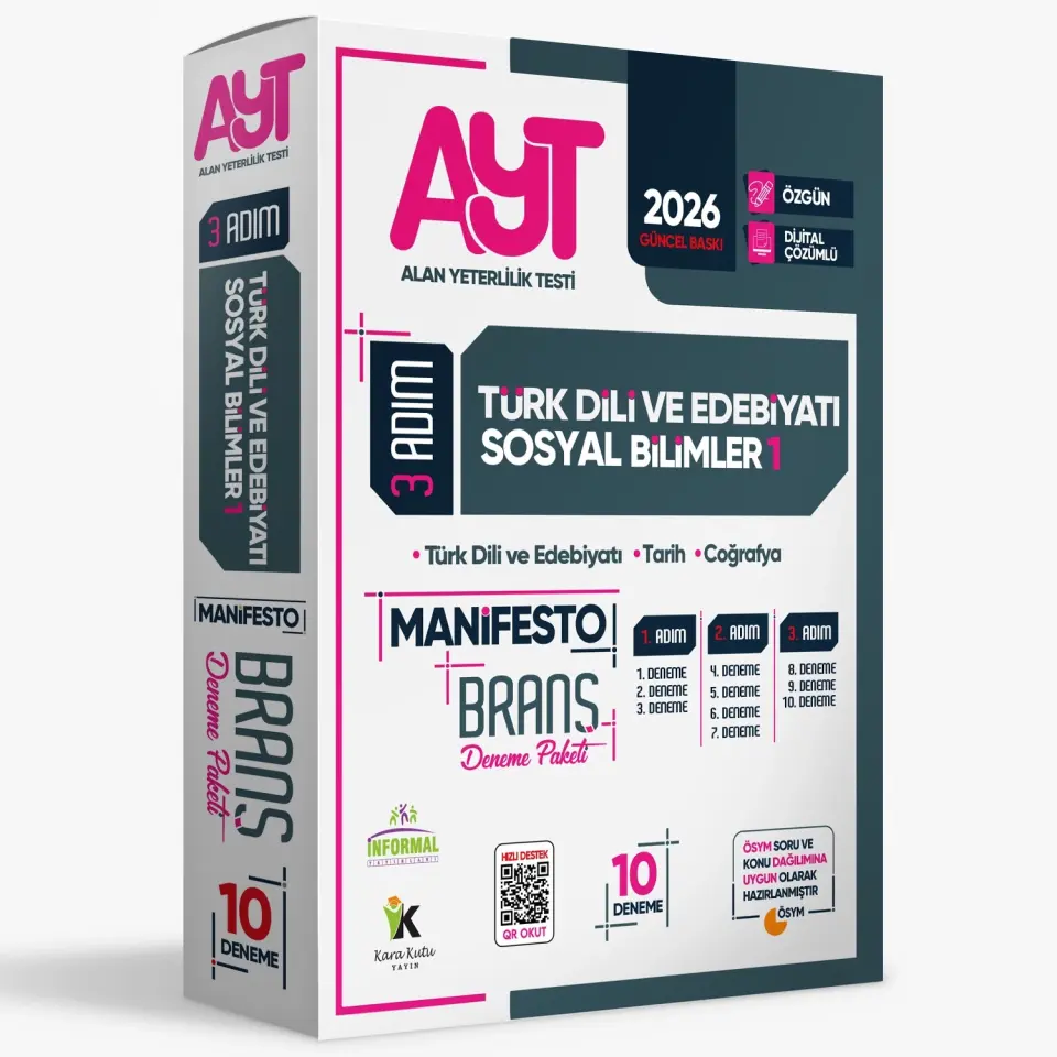 2026 YKS AYT Türk Dili ve Edebiyatı-Sosyal Bilimler 1 Manifestosu BRANŞ Deneme Paketi 10lu Çözümlü