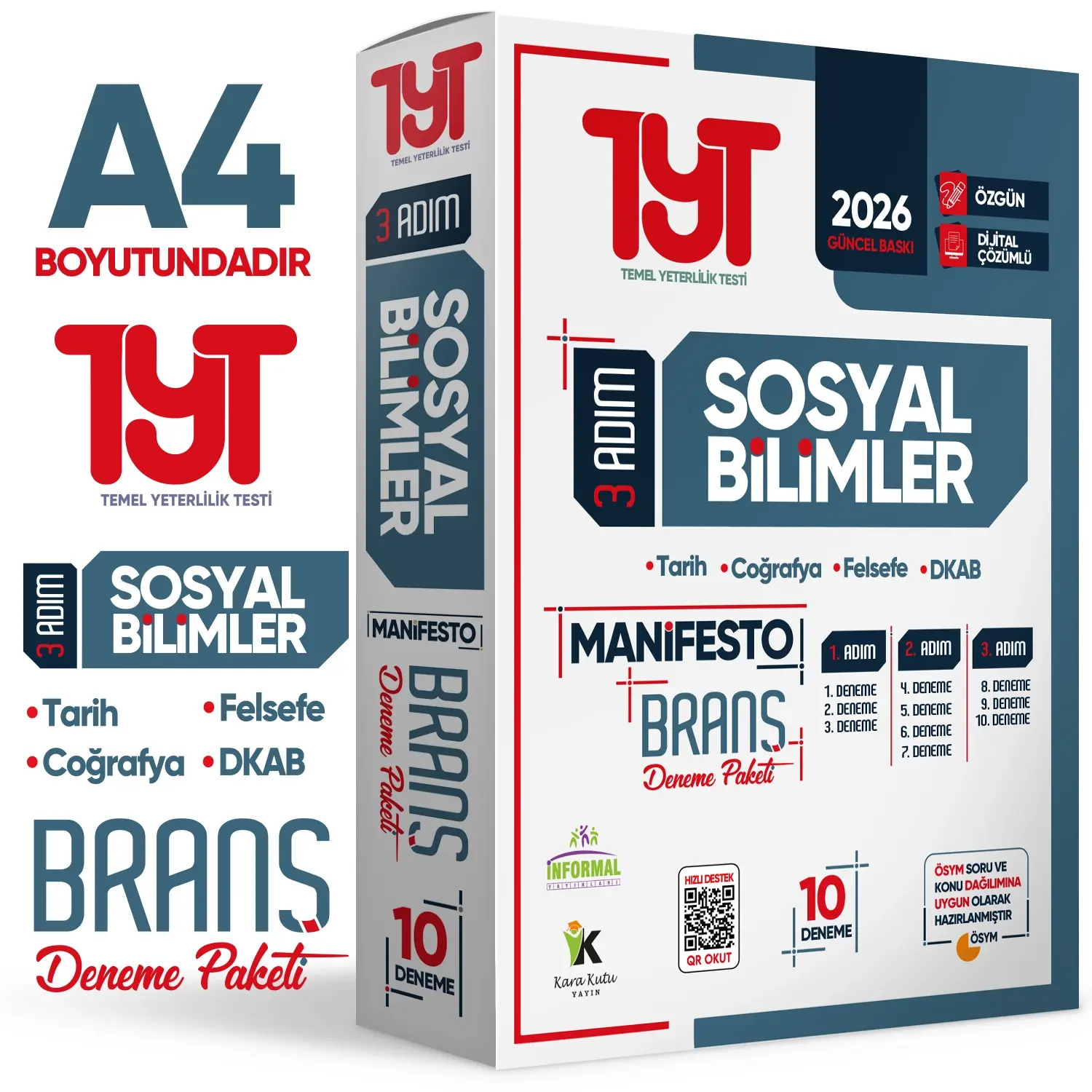 2026 YKS TYT Sosyal Bilimler 3 Adım Manifesto 10 Adet Branş Deneme Paketi Dijital Çözümlü