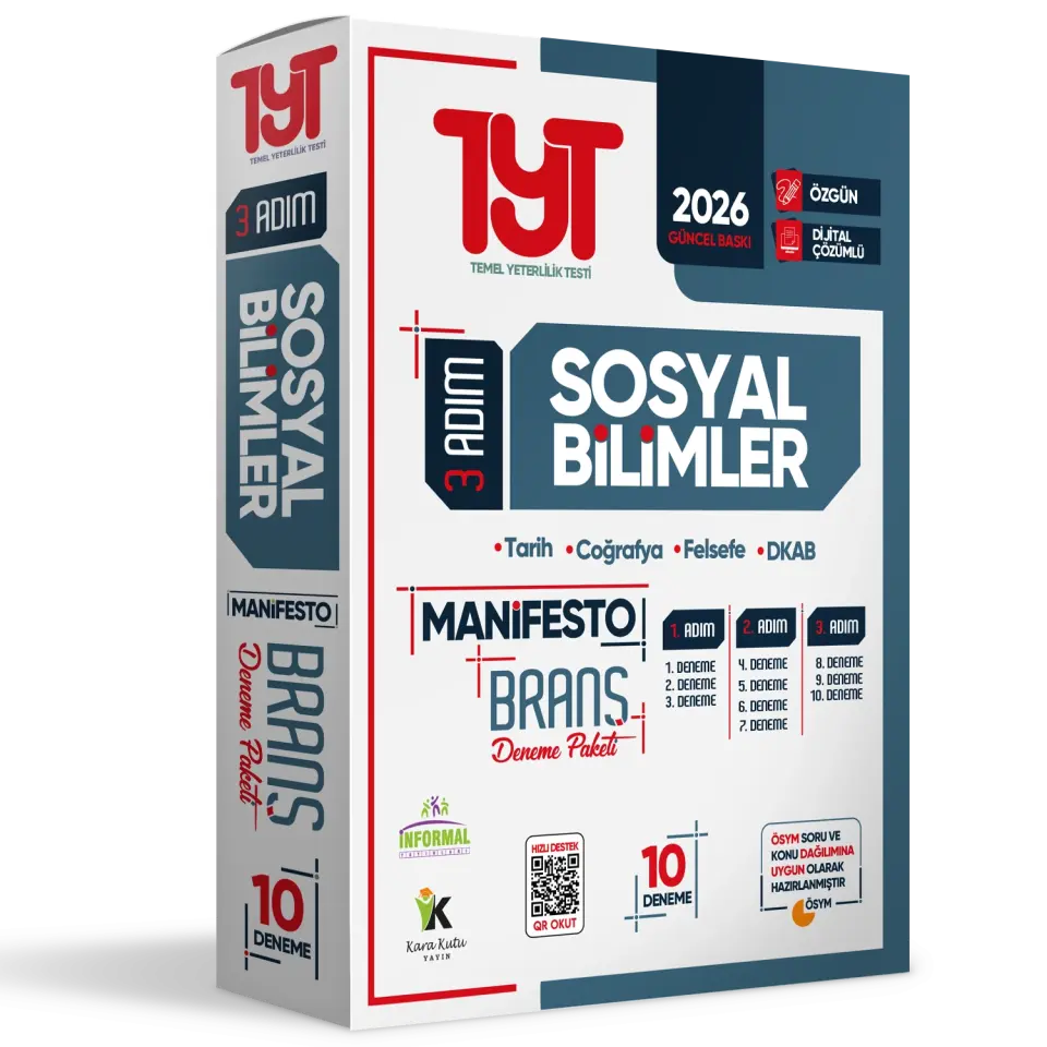 2026 YKS TYT Sosyal Bilimler 3 Adım Manifesto 10 Adet Branş Deneme Paketi Dijital Çözümlü