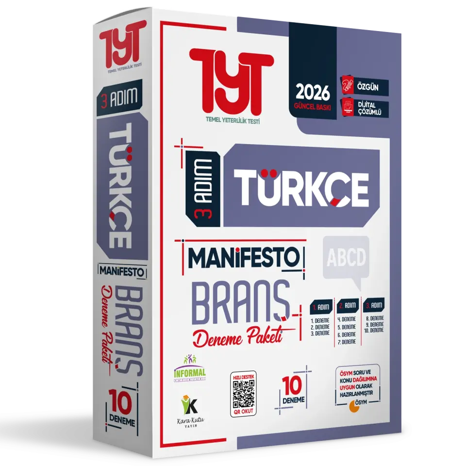 2026 YKS TYT Türkçe 3 Adım Manifesto 10 Adet Branş Deneme Paketi Dijital Çözümlü