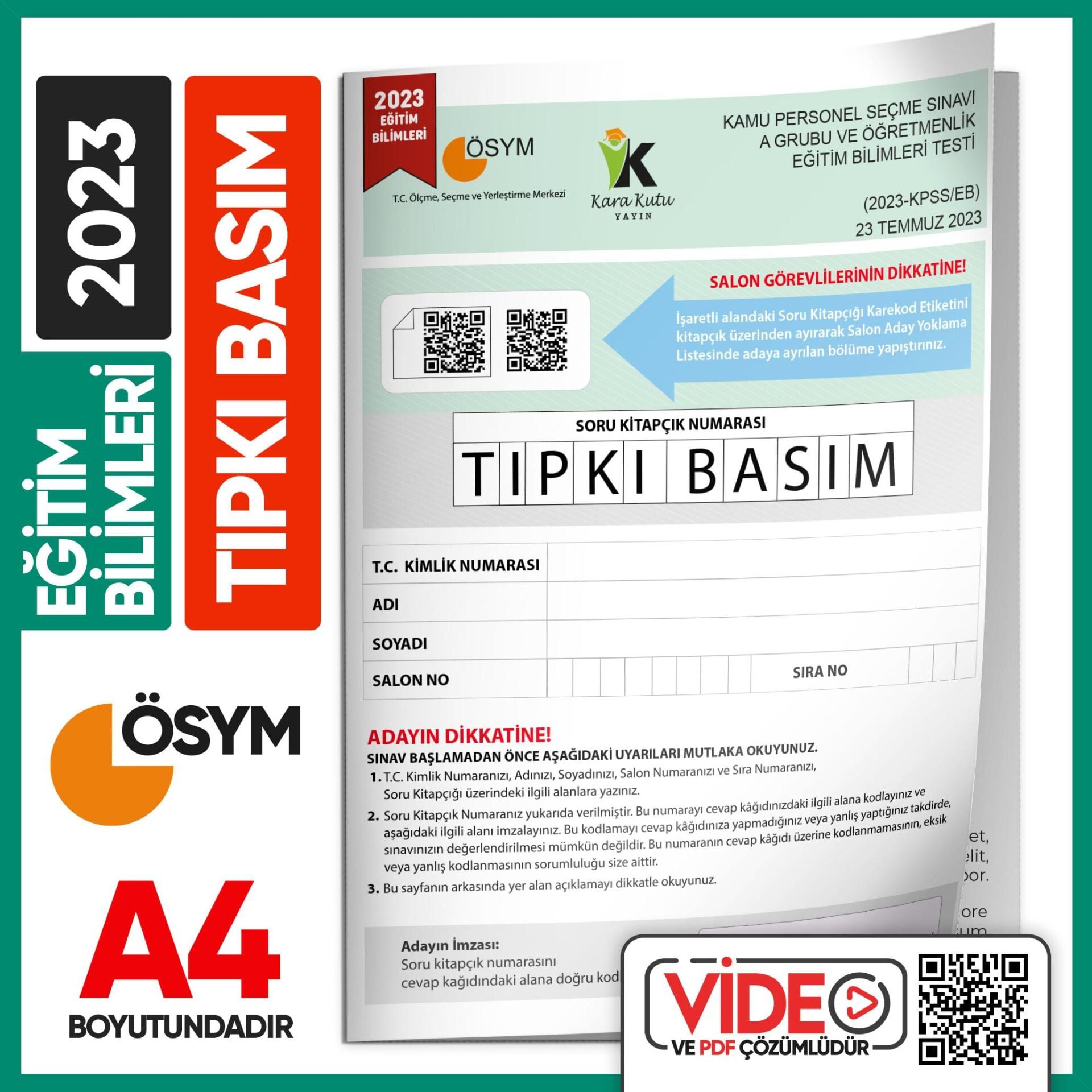 2023 KPSS Eğitim Bilimleri ÖSYM Tıpkı Basım Çıkmış Soru Kitapçığı Video/PDF Çözümlü Türkiye Geneli