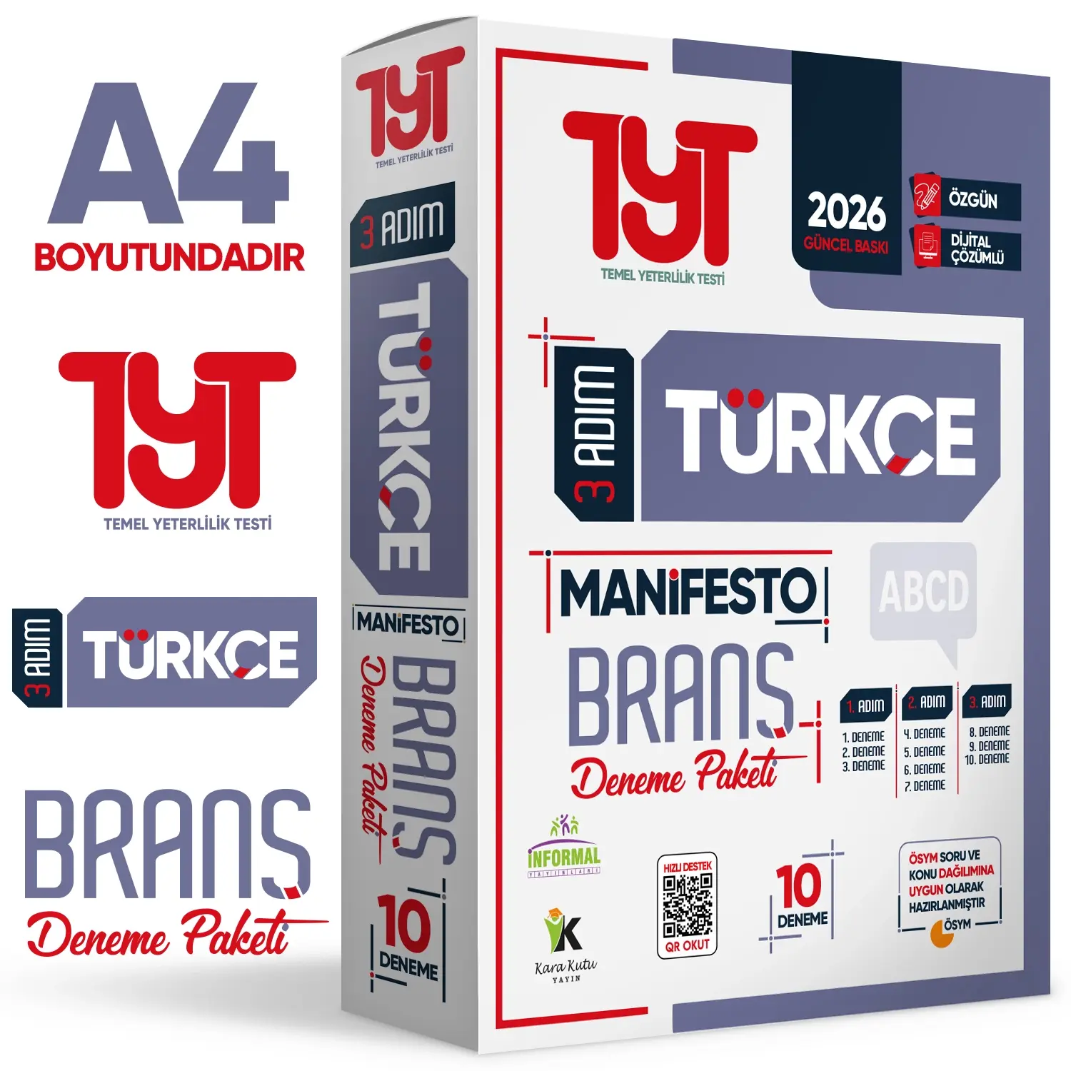 2026 YKS TYT Türkçe 3 Adım Manifesto 10 Adet Branş Deneme Paketi Dijital Çözümlü