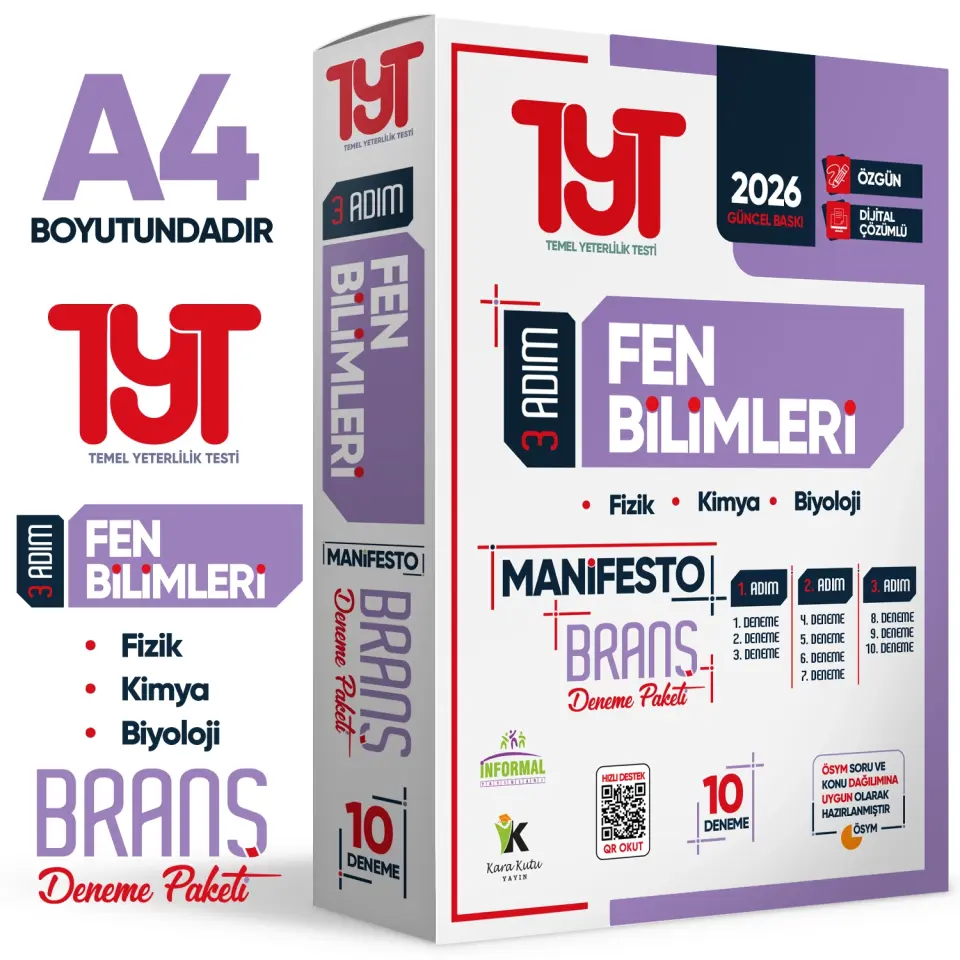 2026 YKS TYT TÜRKÇE-MATEMATİK-SOSYAL-FEN BİLİMLERİ 3 Adım 4lü Manifesto 40 Adet Branş Deneme Seti