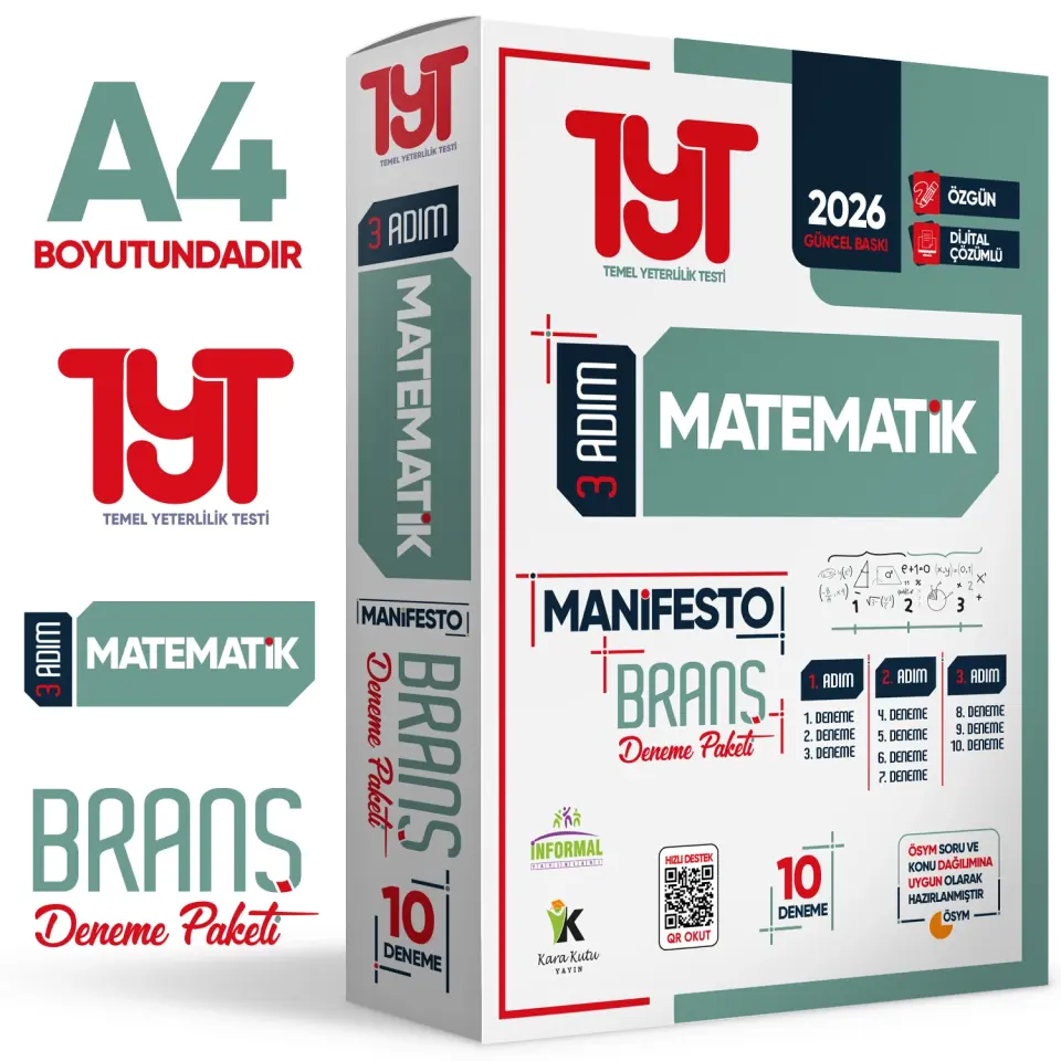 2026 YKS TYT TÜRKÇE-MATEMATİK-SOSYAL-FEN BİLİMLERİ 3 Adım 4lü Manifesto 40 Adet Branş Deneme Seti