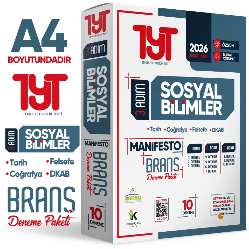 2026 YKS TYT TÜRKÇE-MATEMATİK-SOSYAL-FEN BİLİMLERİ 3 Adım 4lü Manifesto 40 Adet Branş Deneme Seti