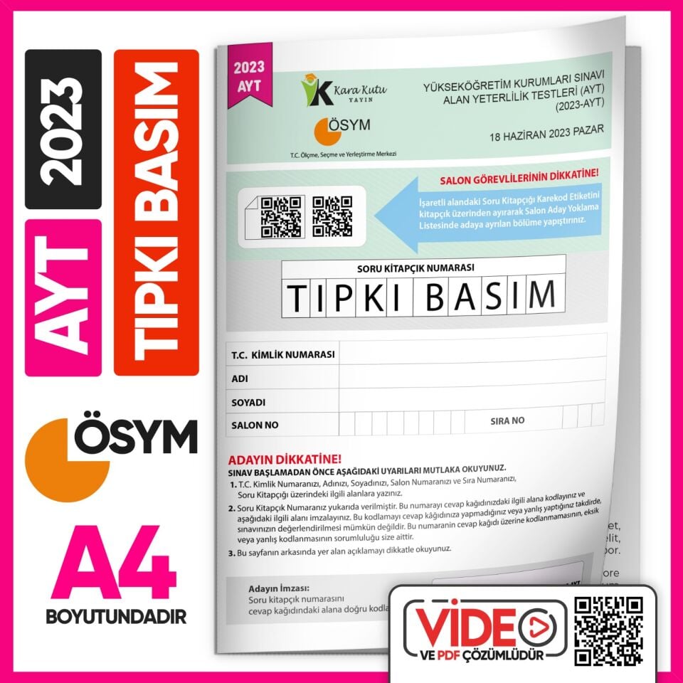2023 YKS-TYT-AYT-MSÜ ÖSYM Çıkmış Soru Tıpkı Basım 3lü Deneme Kitapçıkları Türkiye G. Video Çözümlü
