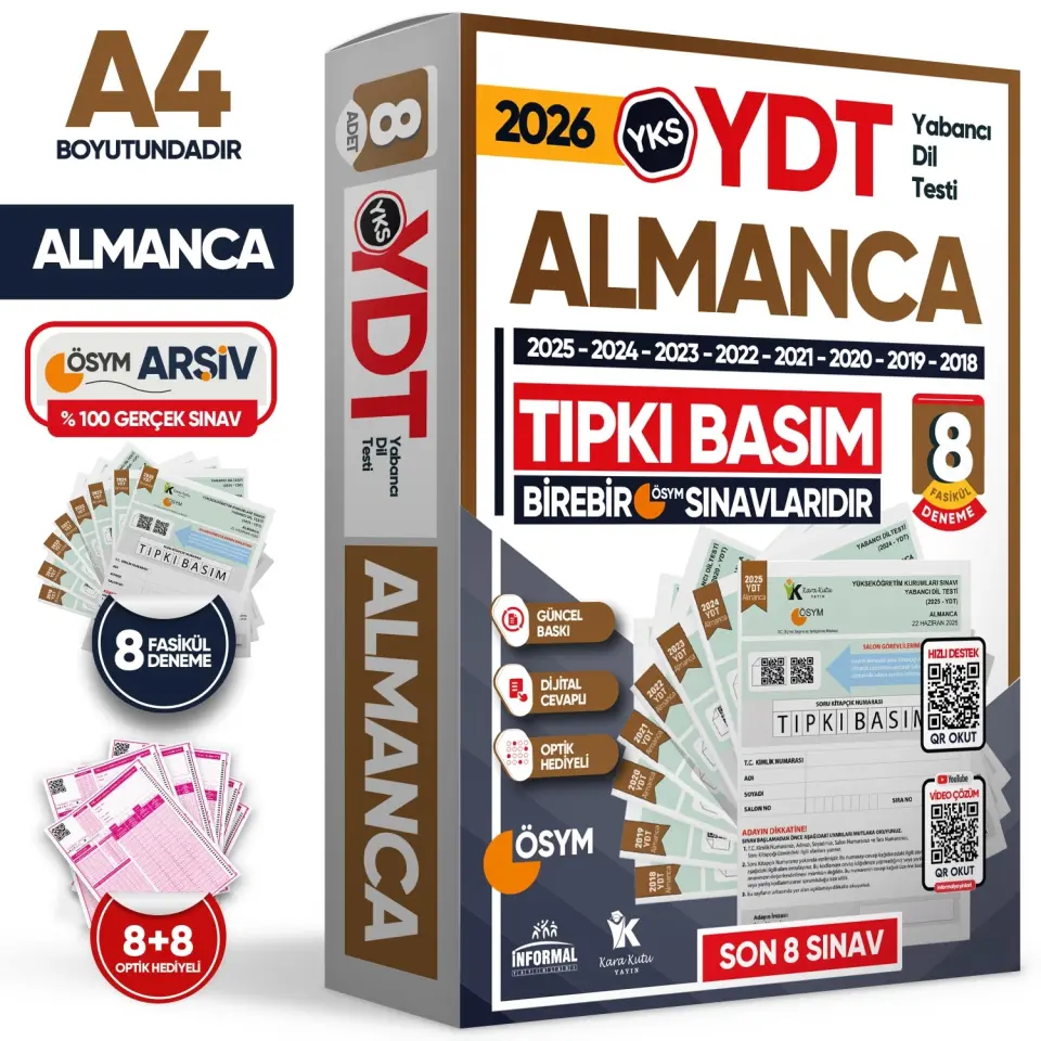 2026 YKS YDT (Yabancı Dil Testi) ALMANCA ÖSYM Çıkmış Soru Tıpkı Basım Deneme Paketi 8li Türkiye G.