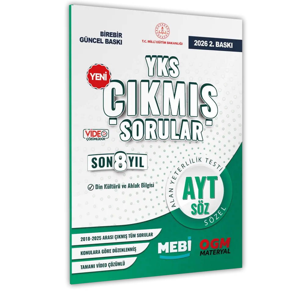 2026 YKS-AYT MEBİ DİN KÜLTÜRÜ ve AHLAK BİLGİSİ ÖSYM Çıkmış Soru Bankası SÖZEL Son 8 Yıl BASKI ÜCRETİ