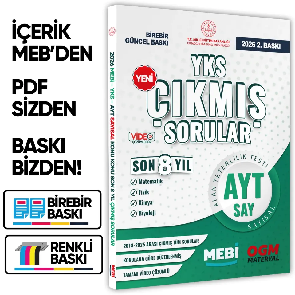 2026 YKS-AYT MEBİ SAYISAL Çıkmış Soru Bankası Konu Konu Son 8 Yıl Video/PDF Çözümlü BASKI ÜCRETİ